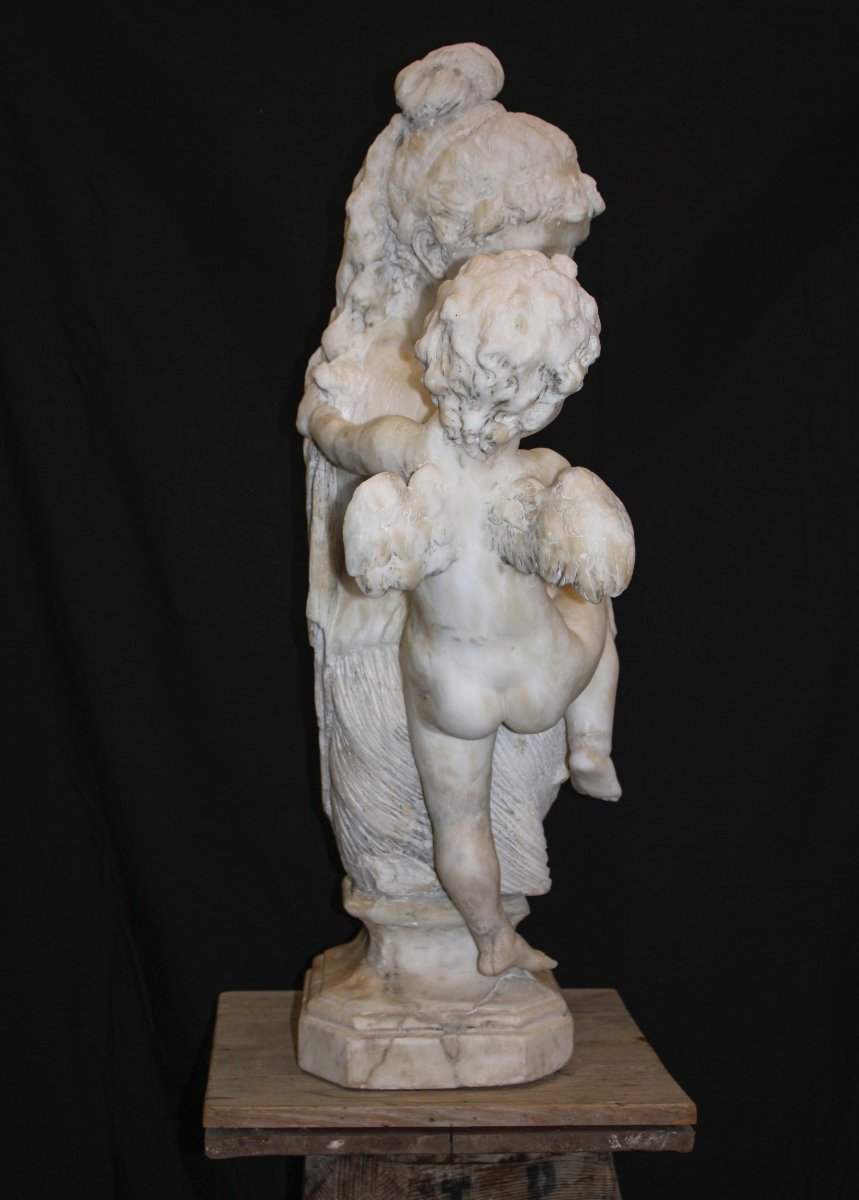 Statua Fanciulla con Eros in Marmo Bianco Statuario di Carrara -photo-8