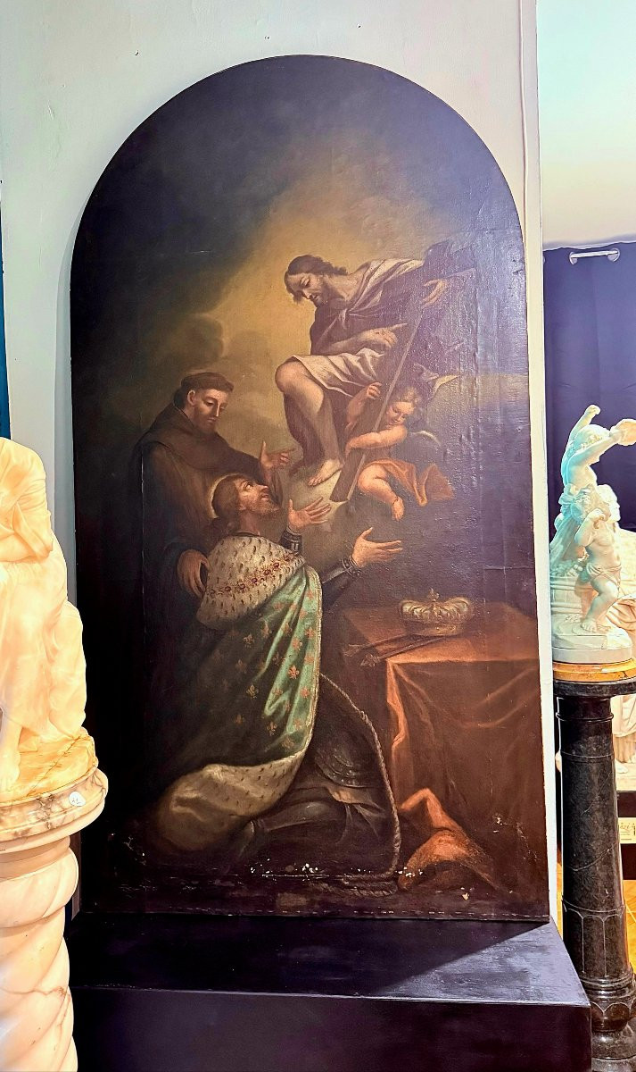 Dipinto antico raffigurante Cristo che appare al Re di Francia XVIII-photo-2