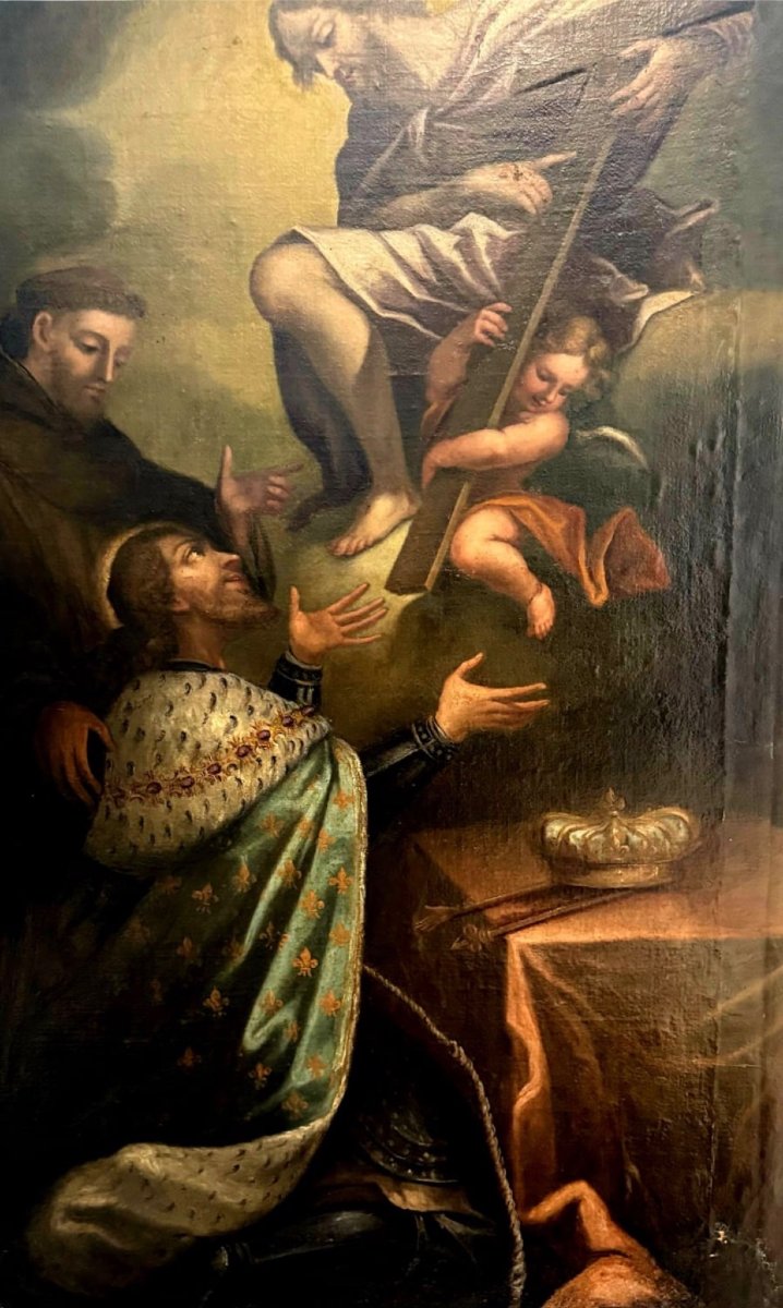 Dipinto antico raffigurante Cristo che appare al Re di Francia XVIII-photo-3