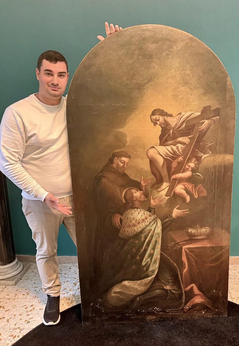 Dipinto antico raffigurante Cristo che appare al Re di Francia XVIII-photo-4