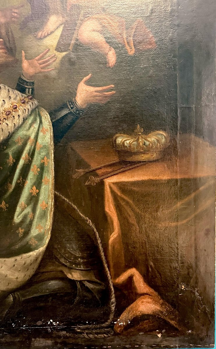 Dipinto antico raffigurante Cristo che appare al Re di Francia XVIII-photo-4