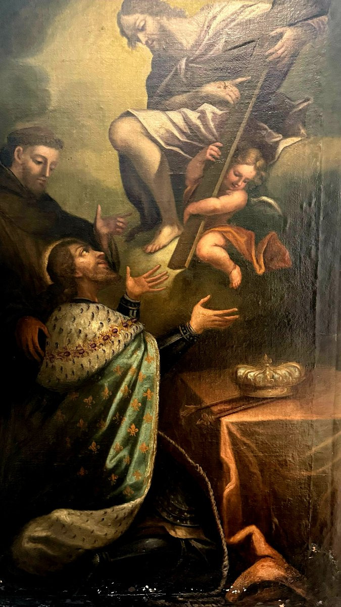 Dipinto antico raffigurante Cristo che appare al Re di Francia XVIII-photo-5