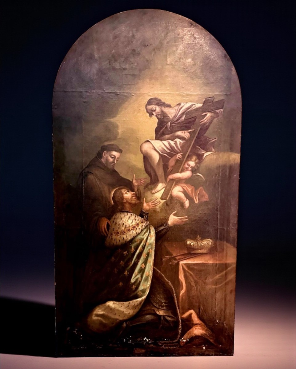 Dipinto antico raffigurante Cristo che appare al Re di Francia XVIII