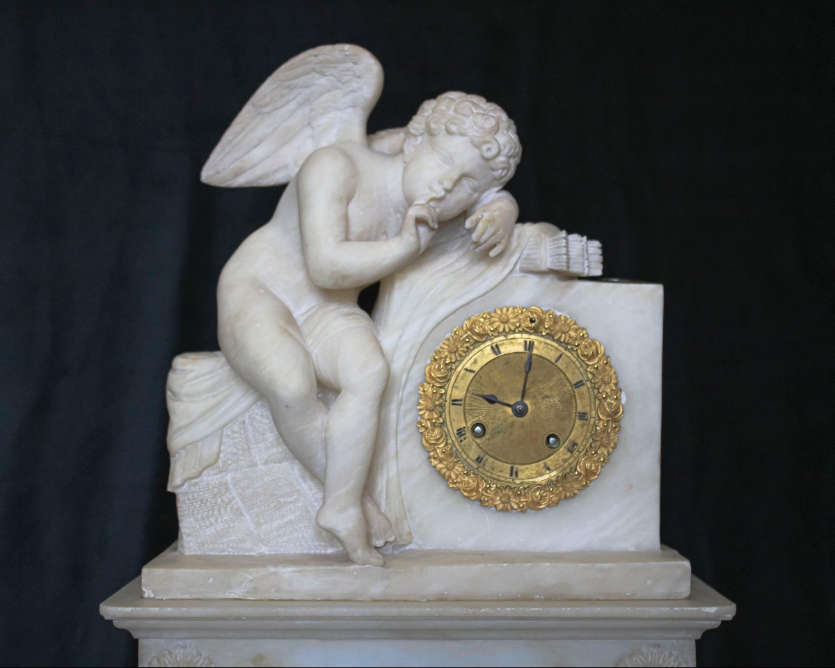 Orologio Francese in Alabastro con un angelo-photo-2
