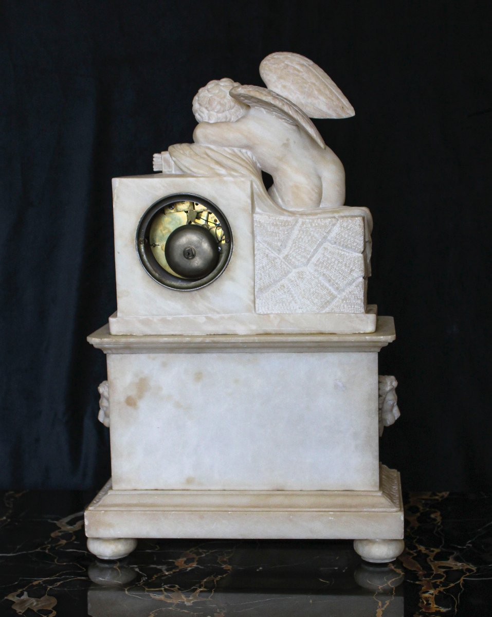 Orologio Francese in Alabastro con un angelo-photo-4
