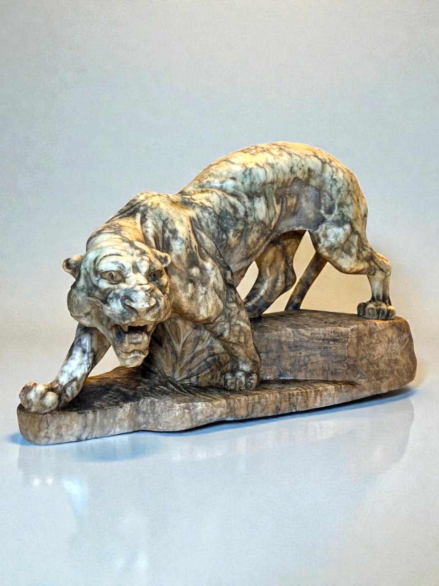 Tigre Ruggente scolpita a mano Marmo-photo-2