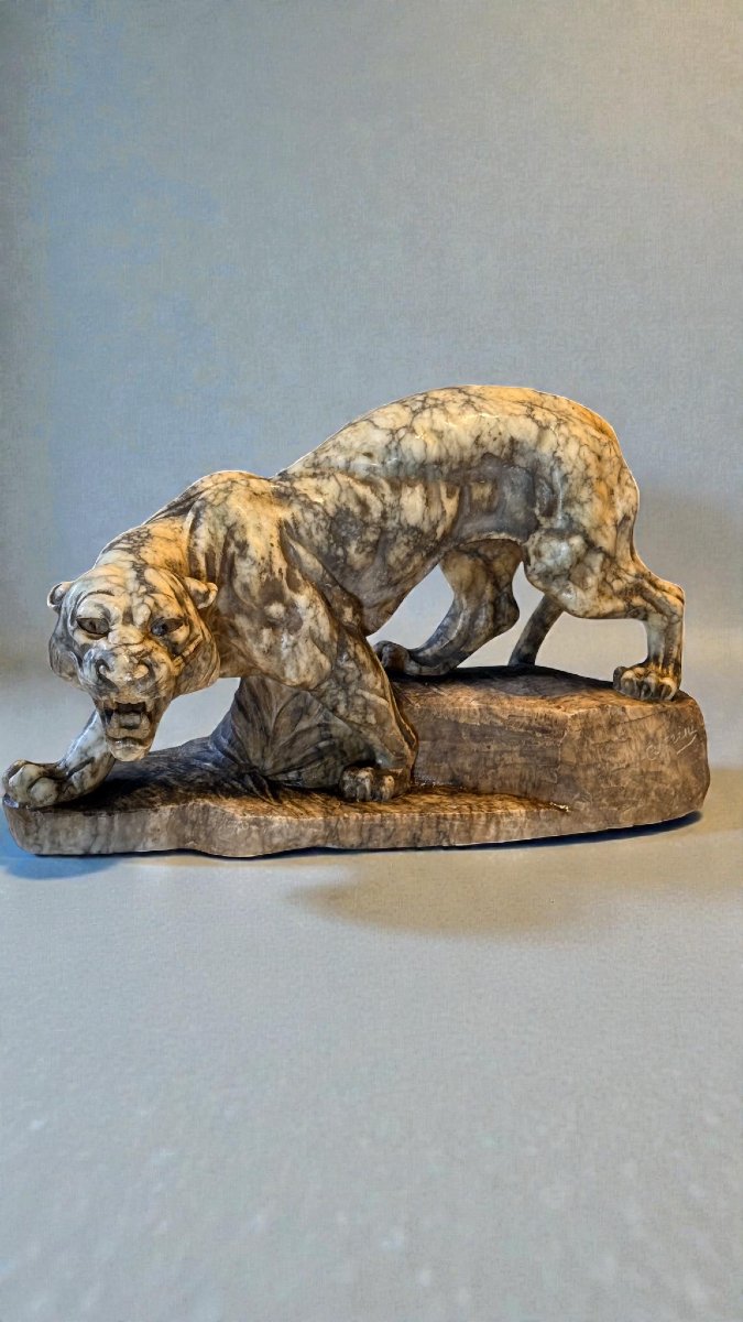 Tigre Ruggente scolpita a mano Marmo-photo-3