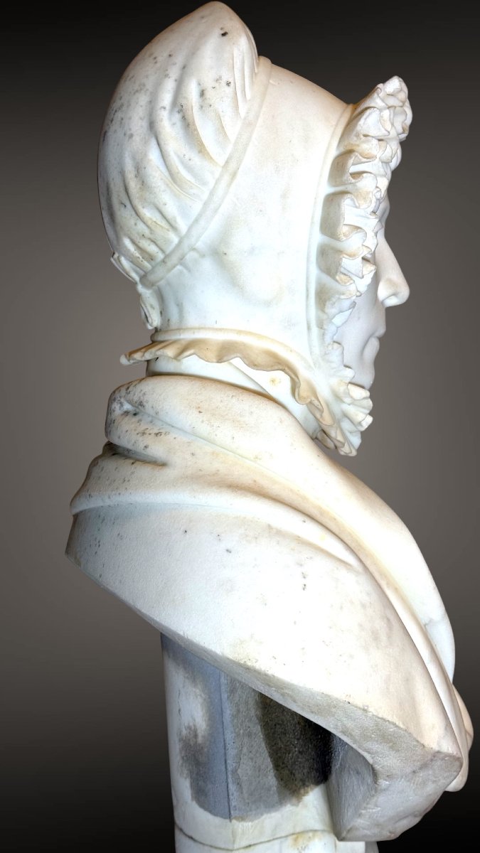 Busto Nobildonna in Marmo Bianco Statuario di Carrara -photo-4