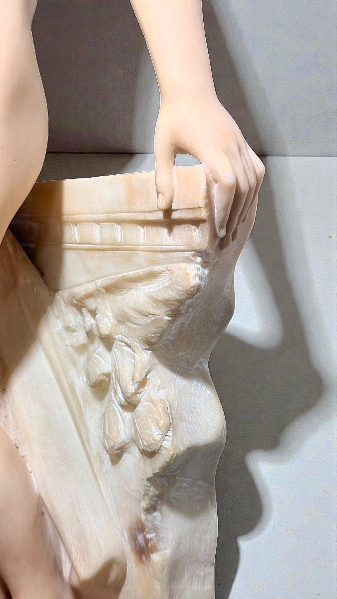 Statua Ninfa Nuda che posa su una fontana, con Colonna in Marmo -photo-8