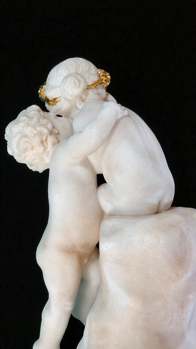 Coppia di Putti Allegorici che giocano in Marmo ed Oro-photo-7