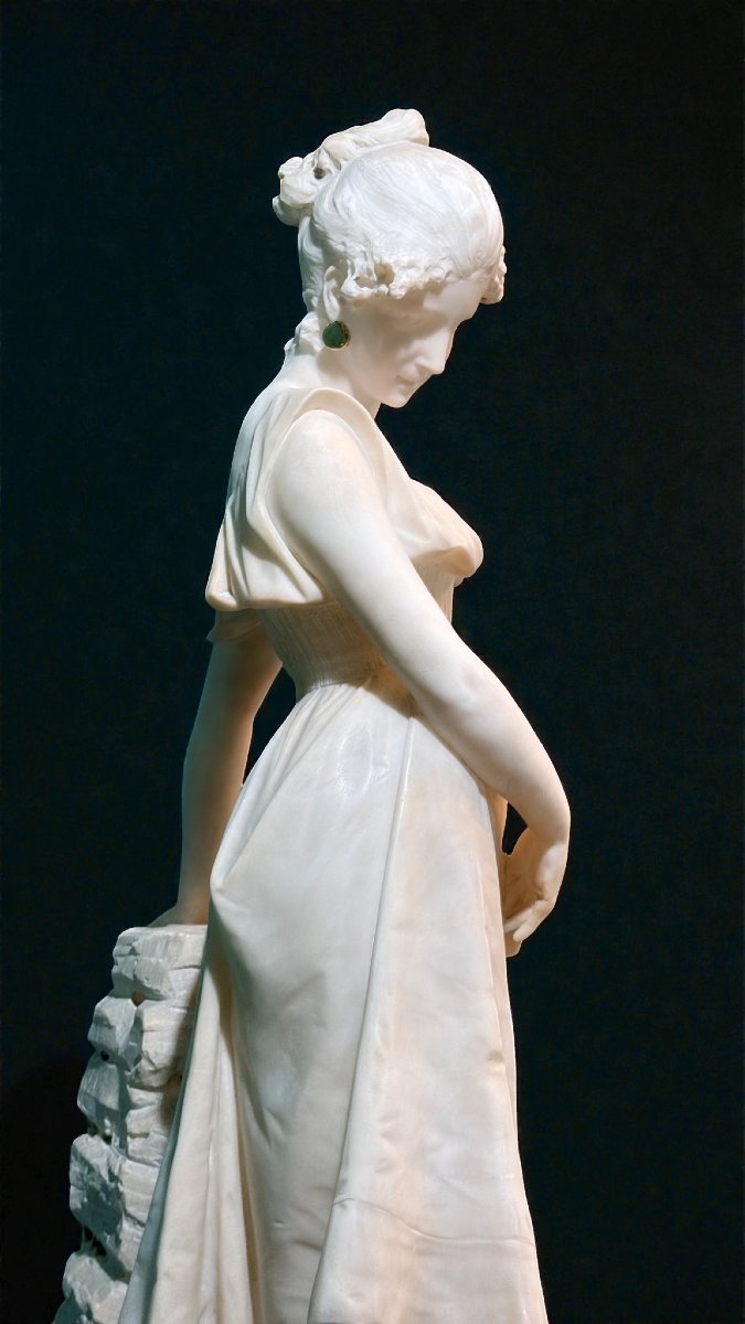 Statua giovane fanciulla con orecchini in Oro in Marmo -photo-1