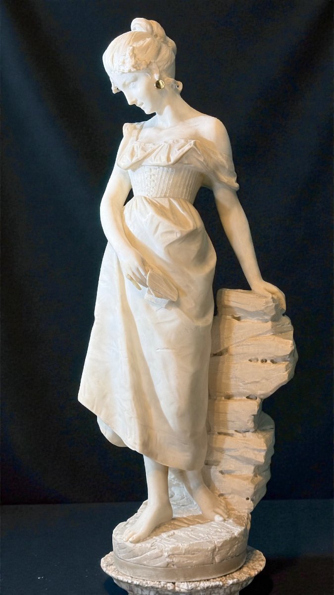 Statua giovane fanciulla con orecchini in Oro in Marmo -photo-2