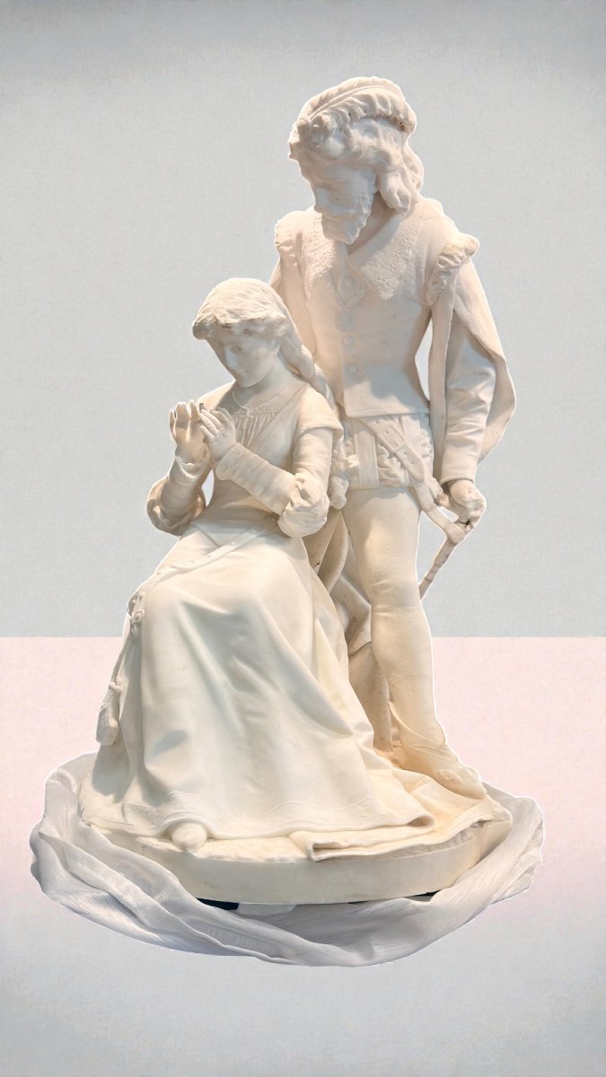 Statua raffigurante ROMEO E GIULIETTA in Marmo Bianco Statuario di Carrara -photo-2