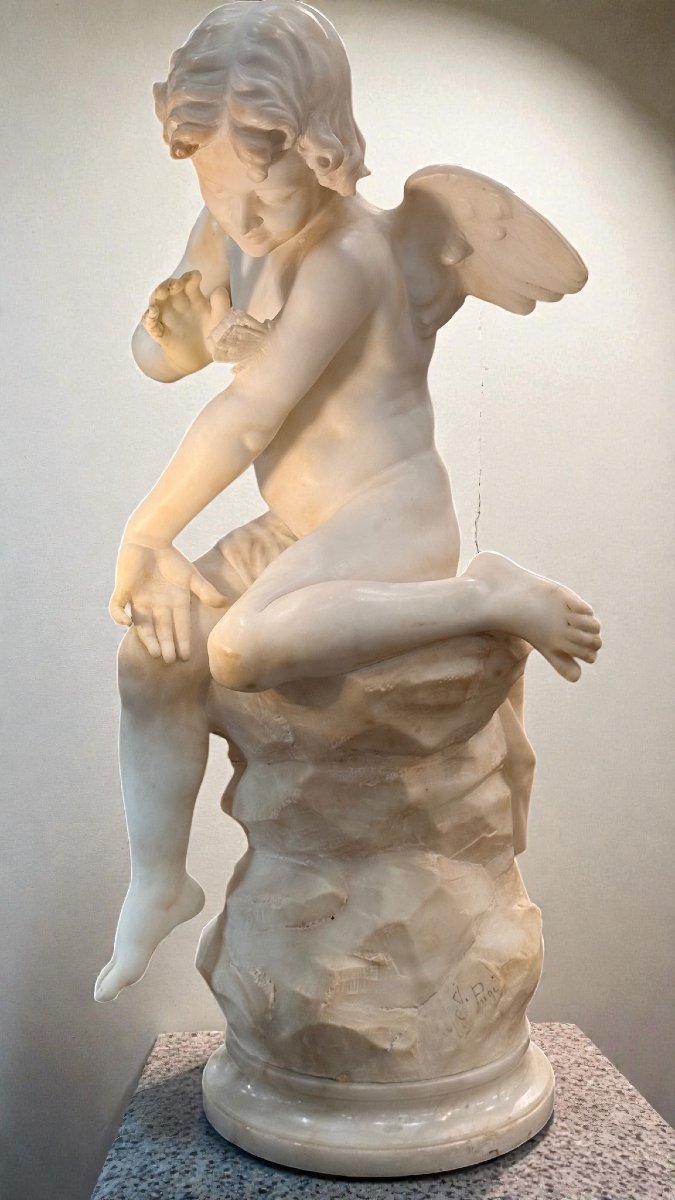 Statua giovane putto che gioca con una Farfalla in Marmo -photo-2