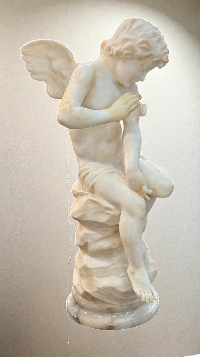 Statua giovane putto che gioca con una Farfalla in Marmo -photo-3