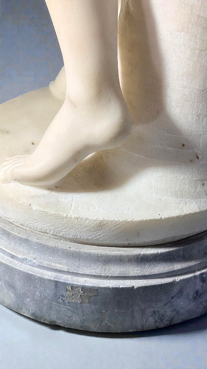 Statua Erigonne con grappolo d'uva", scolpita nel Marmo bianco di Carrara-photo-4