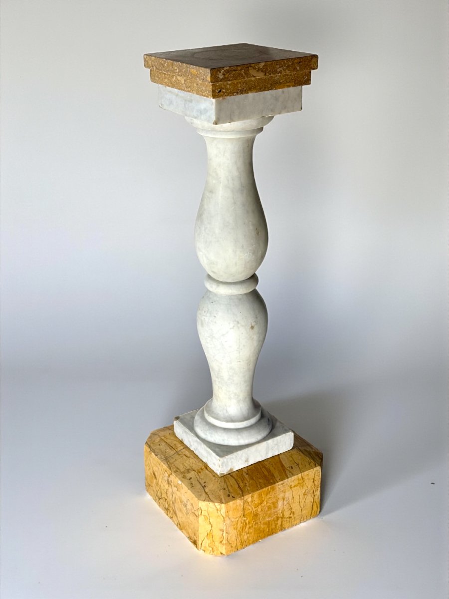 Colonna/Capitello Architettonico in Marmo Carrara e Giallo Siena -photo-2
