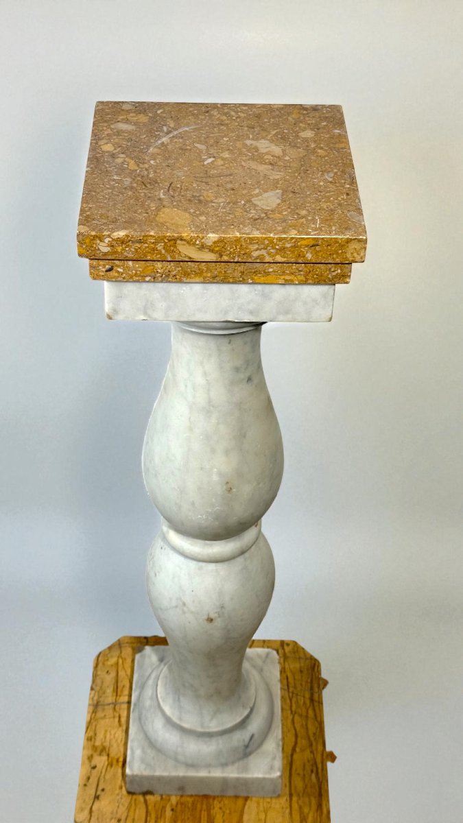 Colonna/Capitello Architettonico in Marmo Carrara e Giallo Siena -photo-6