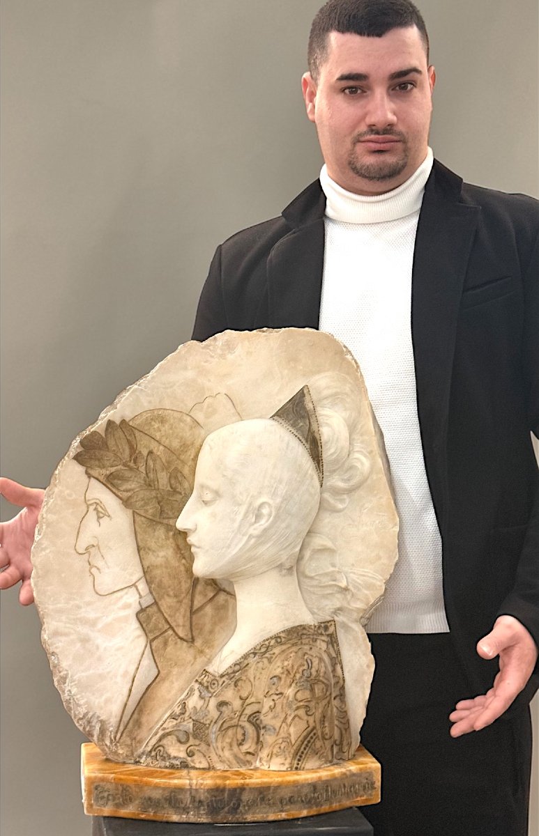 Rilievo raffigurante Dante e Beatrice in Marmo -photo-4