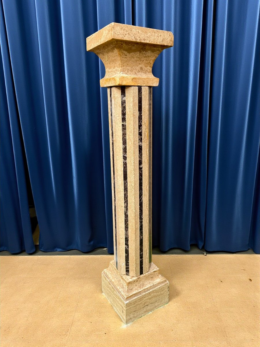 Colonna in Marmo Travertino e Marmo Nero -photo-2