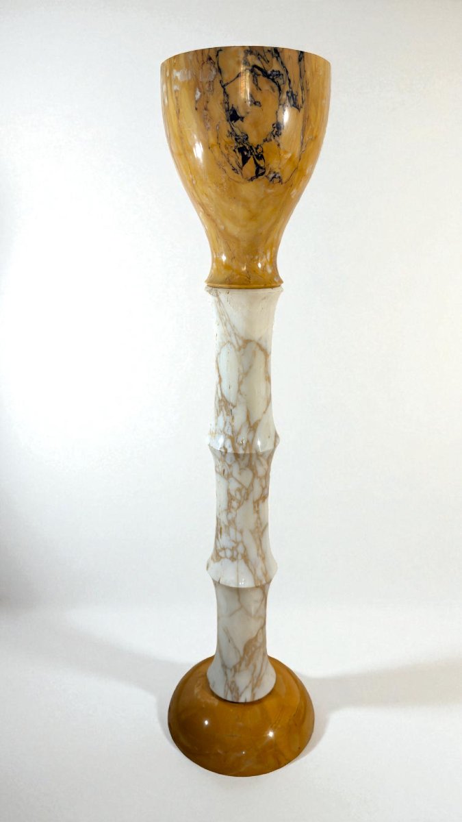 Colonna di Design in Marmo Calacatta Oro e Marmo Giallo Siena con venature Grigie e Nere-photo-1