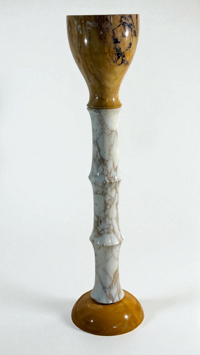 Colonna di Design in Marmo Calacatta Oro e Marmo Giallo Siena con venature Grigie e Nere-photo-4