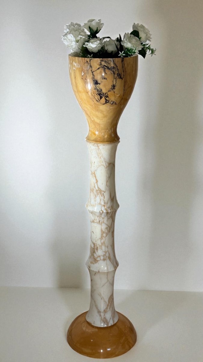 Colonna di Design in Marmo Calacatta Oro e Marmo Giallo Siena con venature Grigie e Nere-photo-5