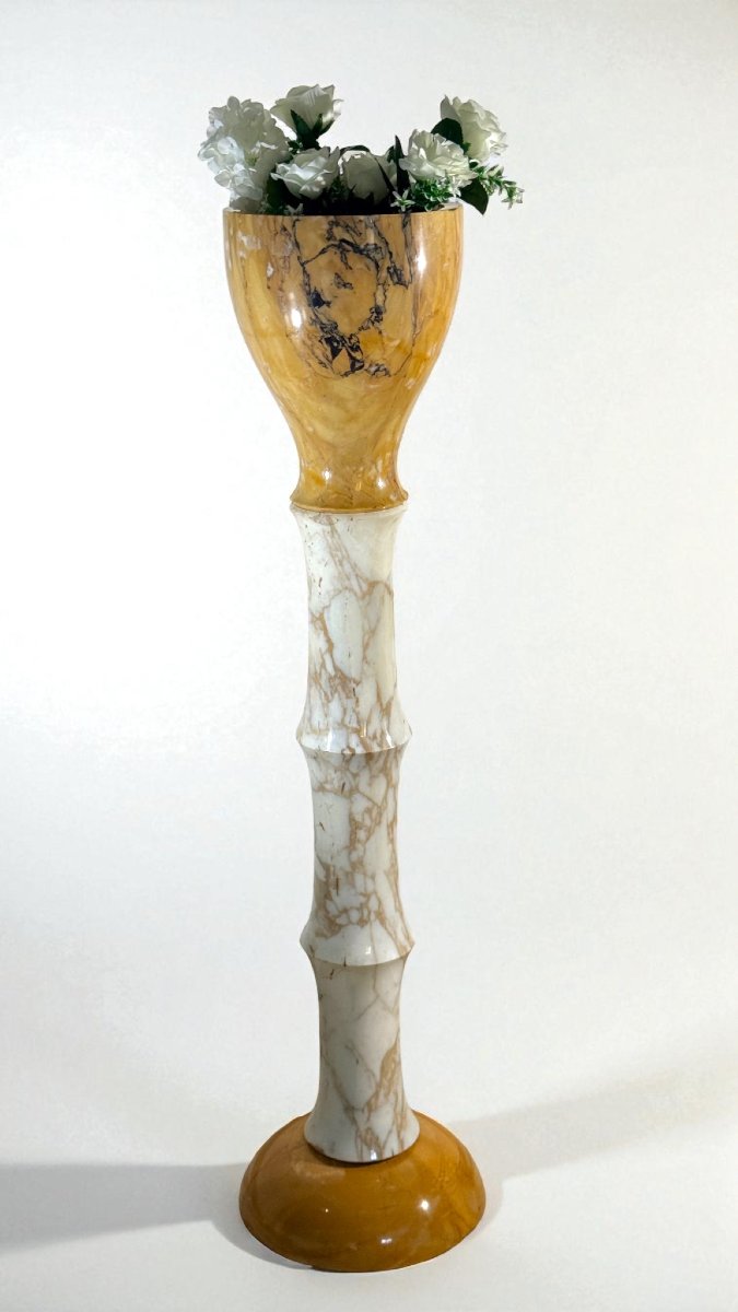 Colonna di Design in Marmo Calacatta Oro e Marmo Giallo Siena con venature Grigie e Nere-photo-6