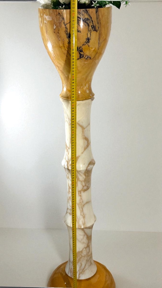 Colonna di Design in Marmo Calacatta Oro e Marmo Giallo Siena con venature Grigie e Nere-photo-7