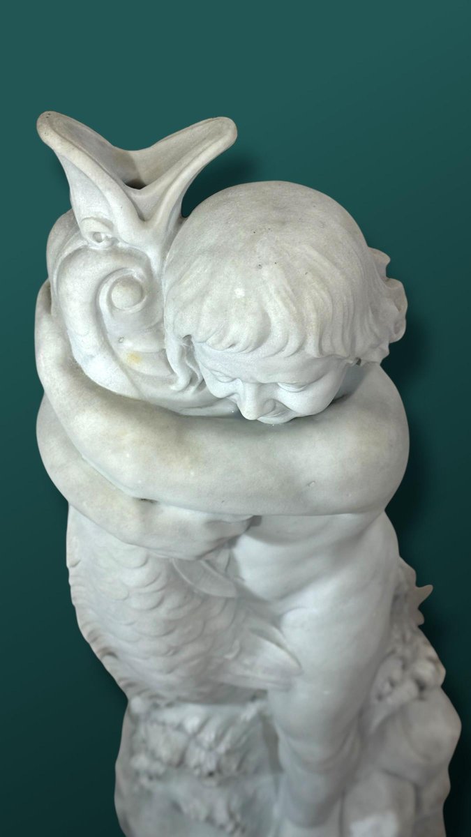 Statua Fanciullo sorridente Mitologico in Marmo Bianco Statuario di Carrara -photo-2
