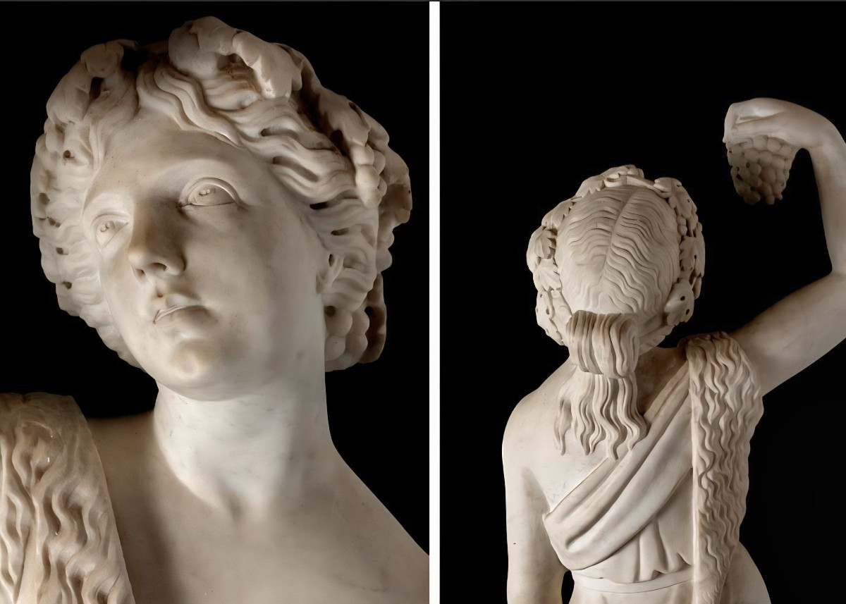 STATUA MITOLOGICA MONUMENTALE DI DIONISO Scolpita a mano nel marmo bianco di Carrara-photo-2