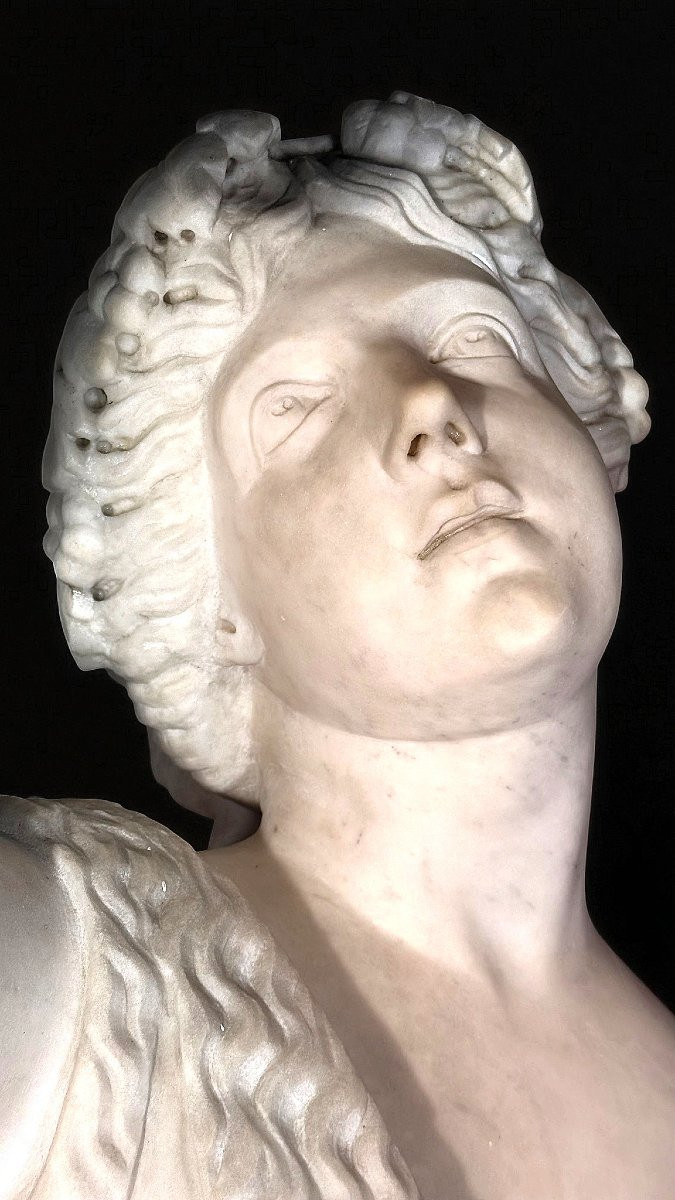 STATUA MITOLOGICA MONUMENTALE DI DIONISO Scolpita a mano nel marmo bianco di Carrara-photo-1