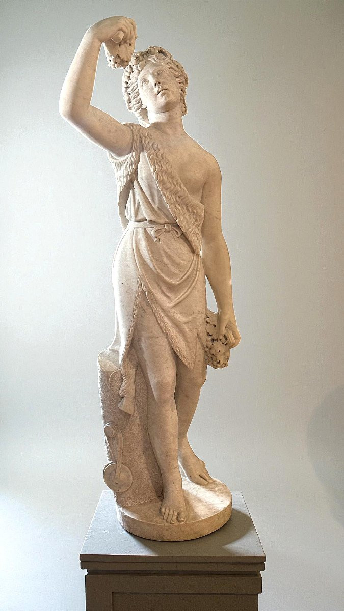 STATUA MITOLOGICA MONUMENTALE DI DIONISO Scolpita a mano nel marmo bianco di Carrara-photo-4
