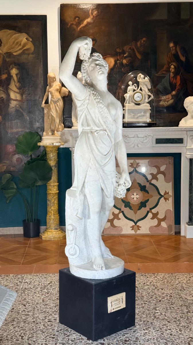 STATUA MITOLOGICA MONUMENTALE DI DIONISO Scolpita a mano nel marmo bianco di Carrara