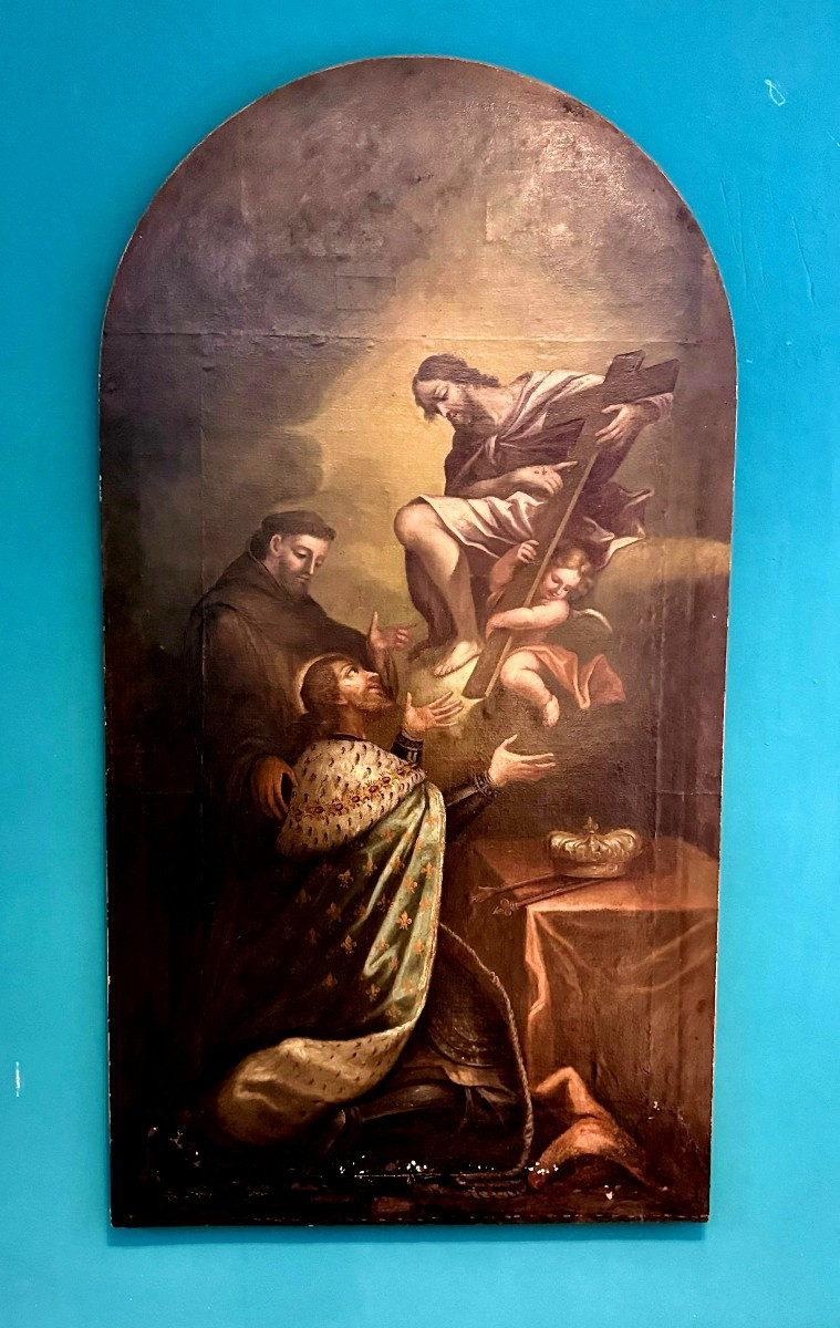 Dipinto antico raffigurante Cristo che appare al Re di Francia