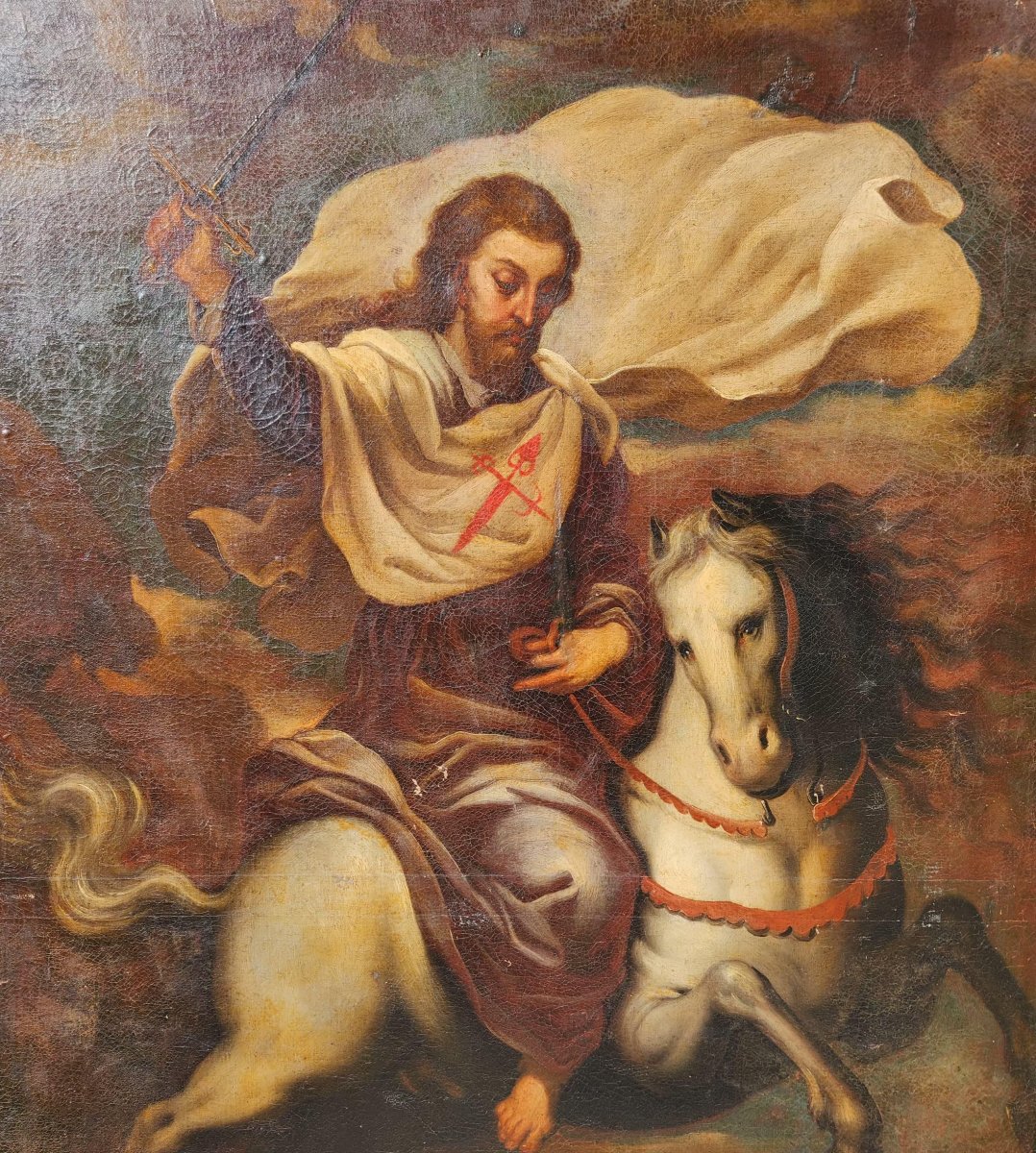 Dipinto antico raffigurante San Giacomo Maggiore a cavallo. -photo-4