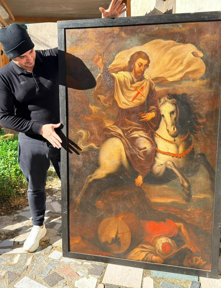 Dipinto antico raffigurante San Giacomo Maggiore a cavallo. -photo-6