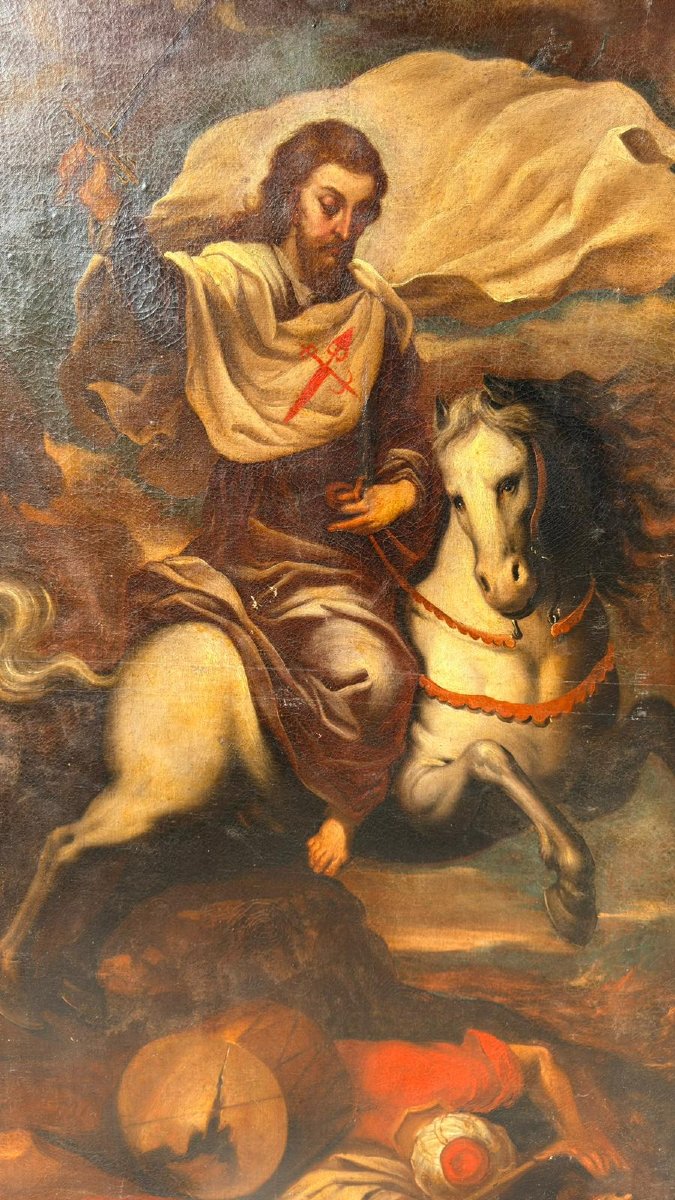 Dipinto antico raffigurante San Giacomo Maggiore a cavallo. -photo-7