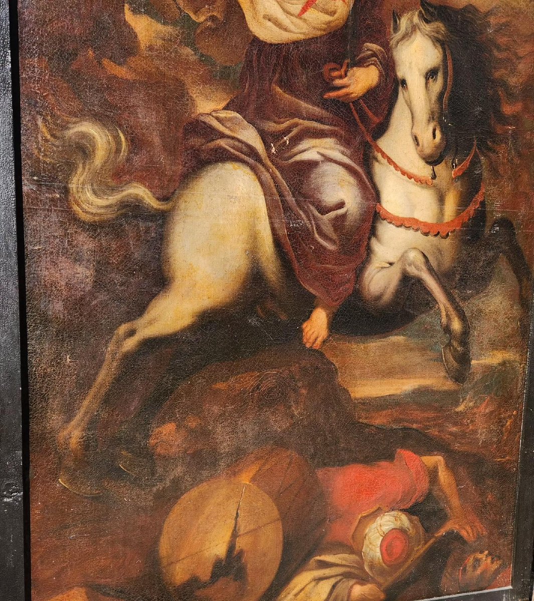 Dipinto antico raffigurante San Giacomo Maggiore a cavallo. -photo-8