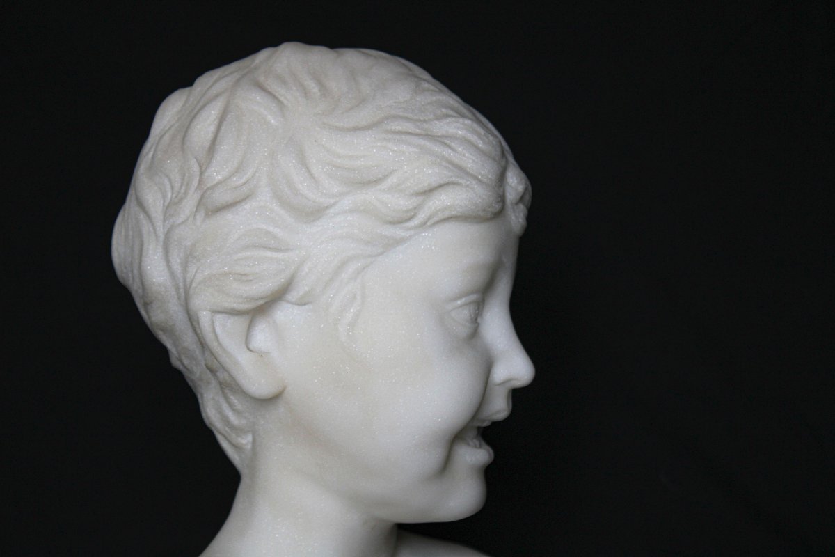 Busto Fanciullo sorridente Marmo Bianco Statuario di Carrara -photo-3