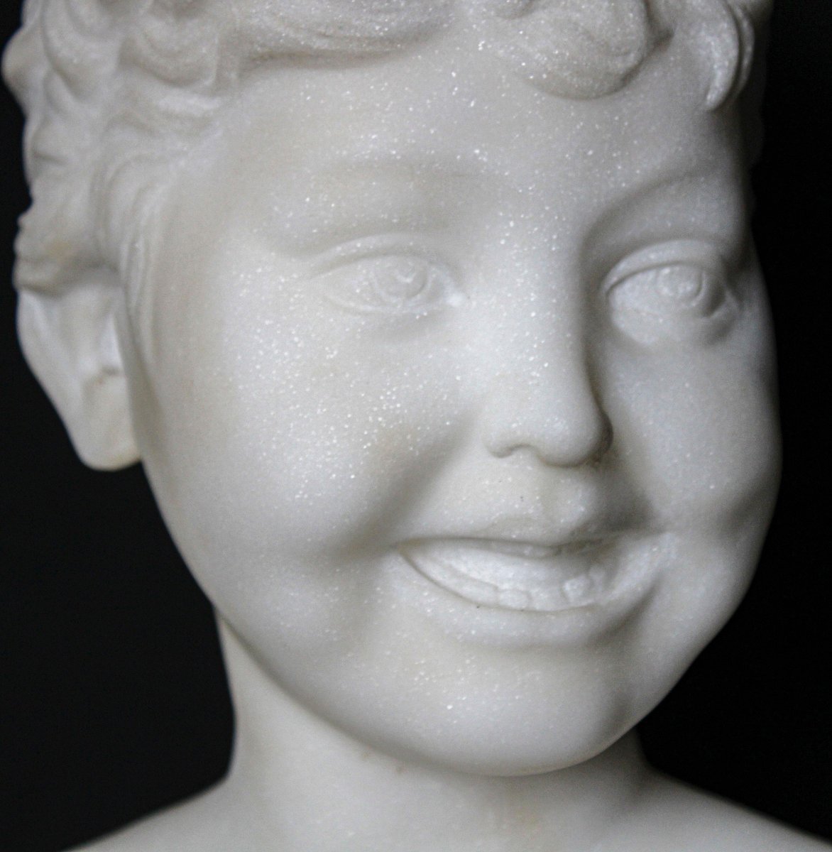 Busto Fanciullo sorridente Marmo Bianco Statuario di Carrara -photo-5