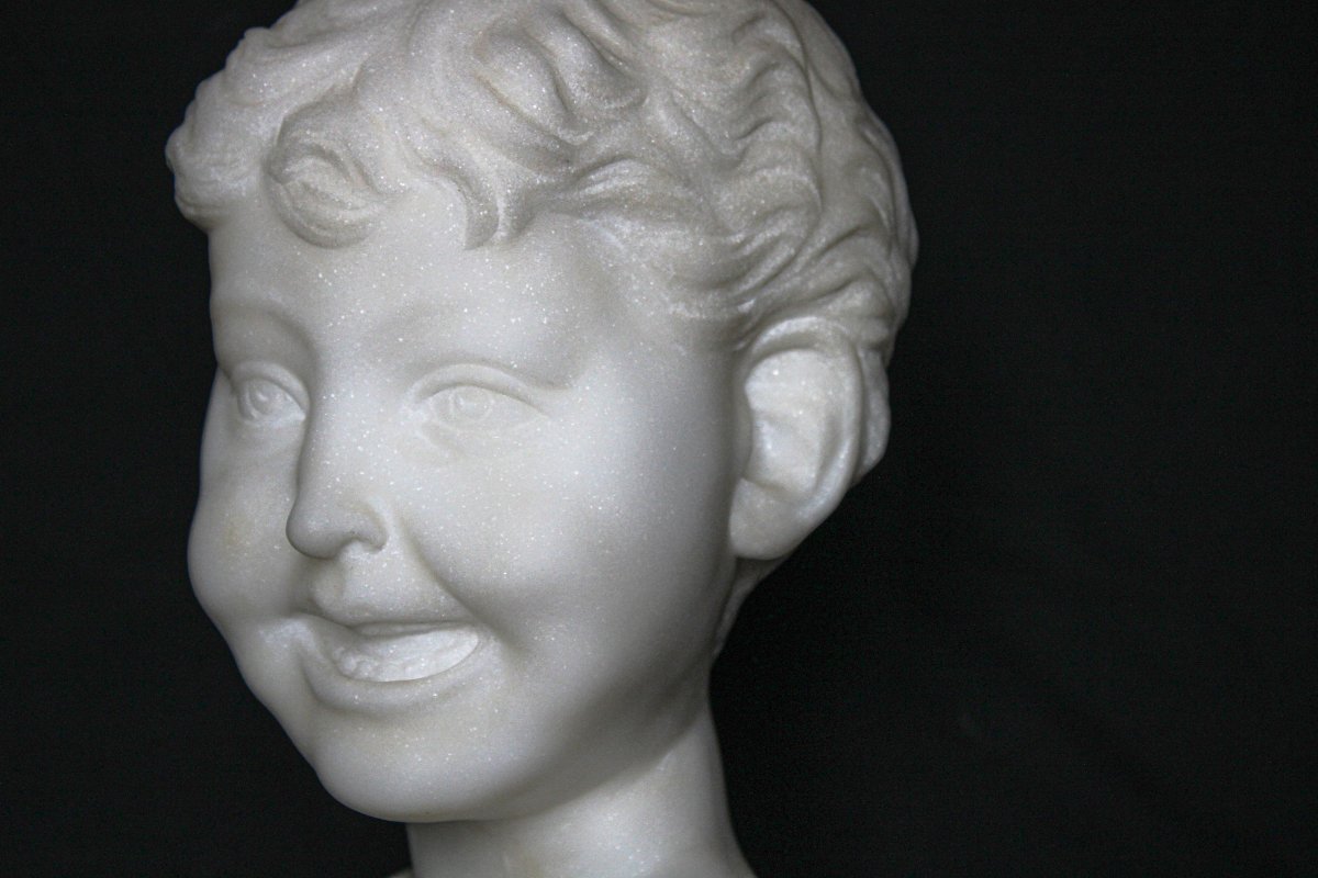 Busto Fanciullo sorridente Marmo Bianco Statuario di Carrara -photo-6