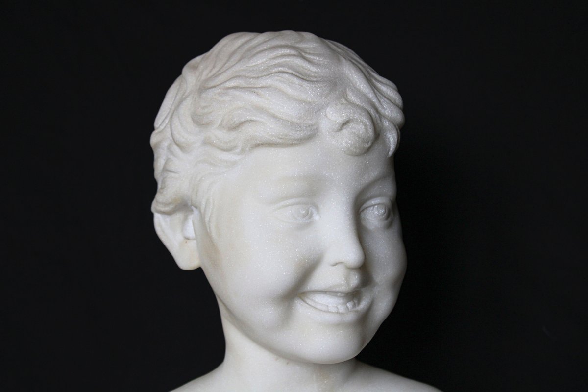 Busto Fanciullo sorridente Marmo Bianco Statuario di Carrara -photo-7