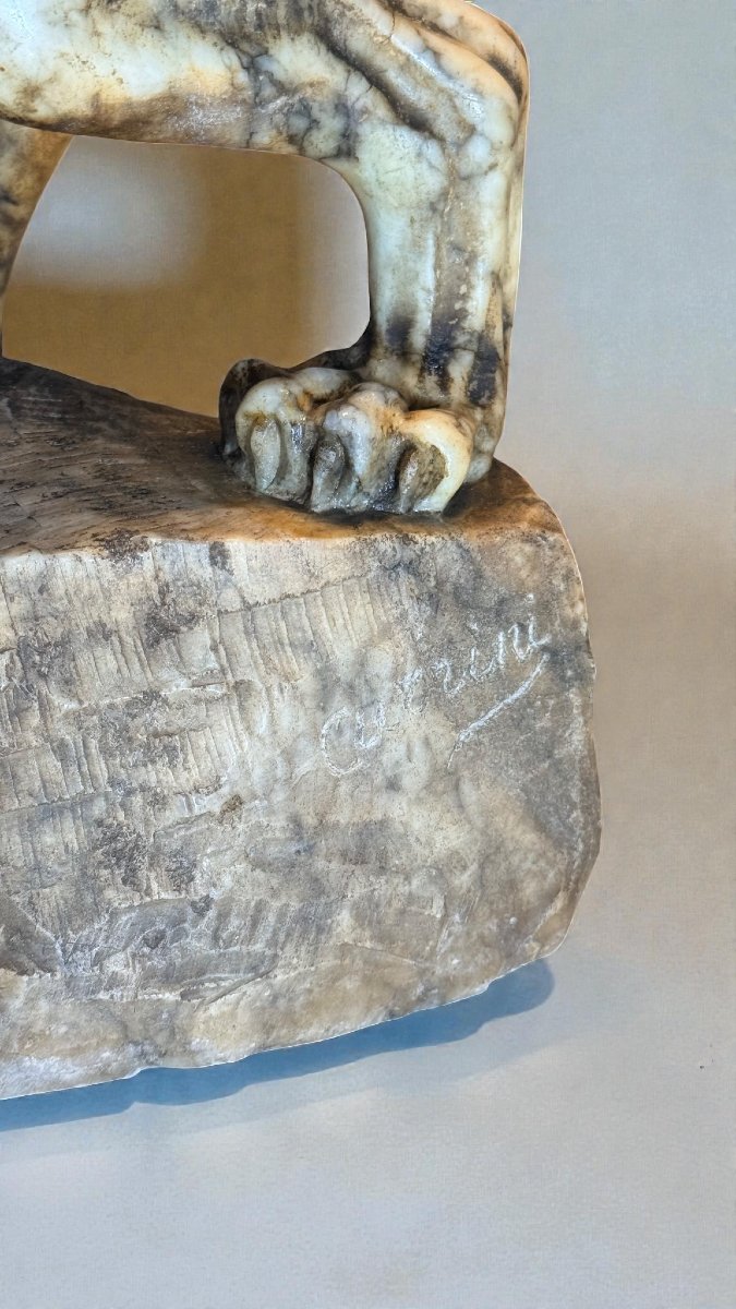 Tigre Ruggente, interamente scolpita a mano in marmo giallo Arabescato -photo-8