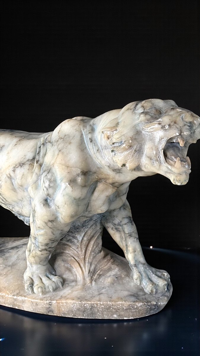 Tigre Ruggente, interamente scolpita a mano nel marmo Arabescato -photo-6