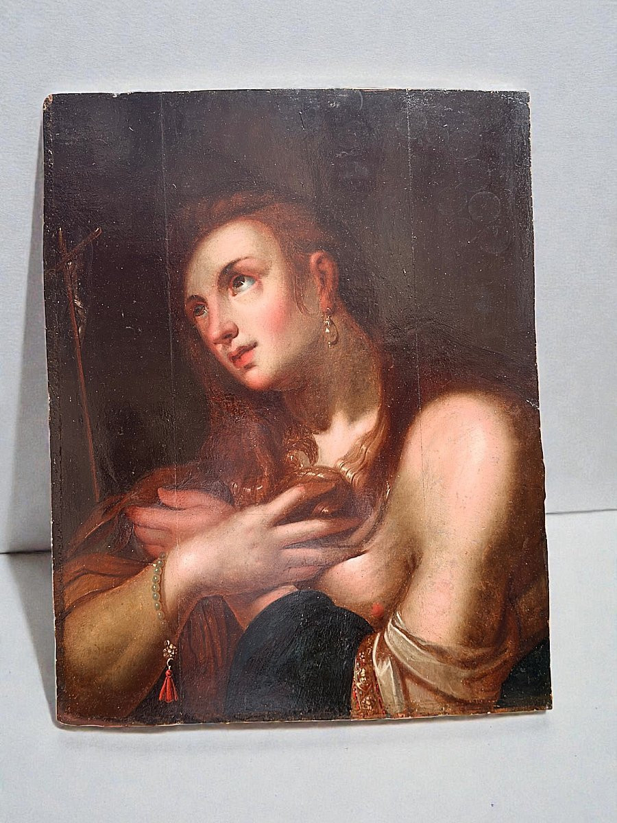 Dipinto raffigurante Maria Maddalena, olio su Tavola, XVI secolo -photo-3