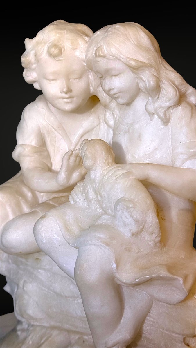 Statua raffigurante una Coppia di Fanciulli che giocano con un cane -photo-2