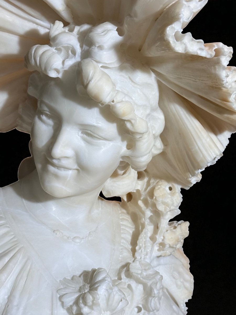 Busto giovane fanciulla sorridente con Cappello e dedica d'amore sul retro, Marmo -photo-6