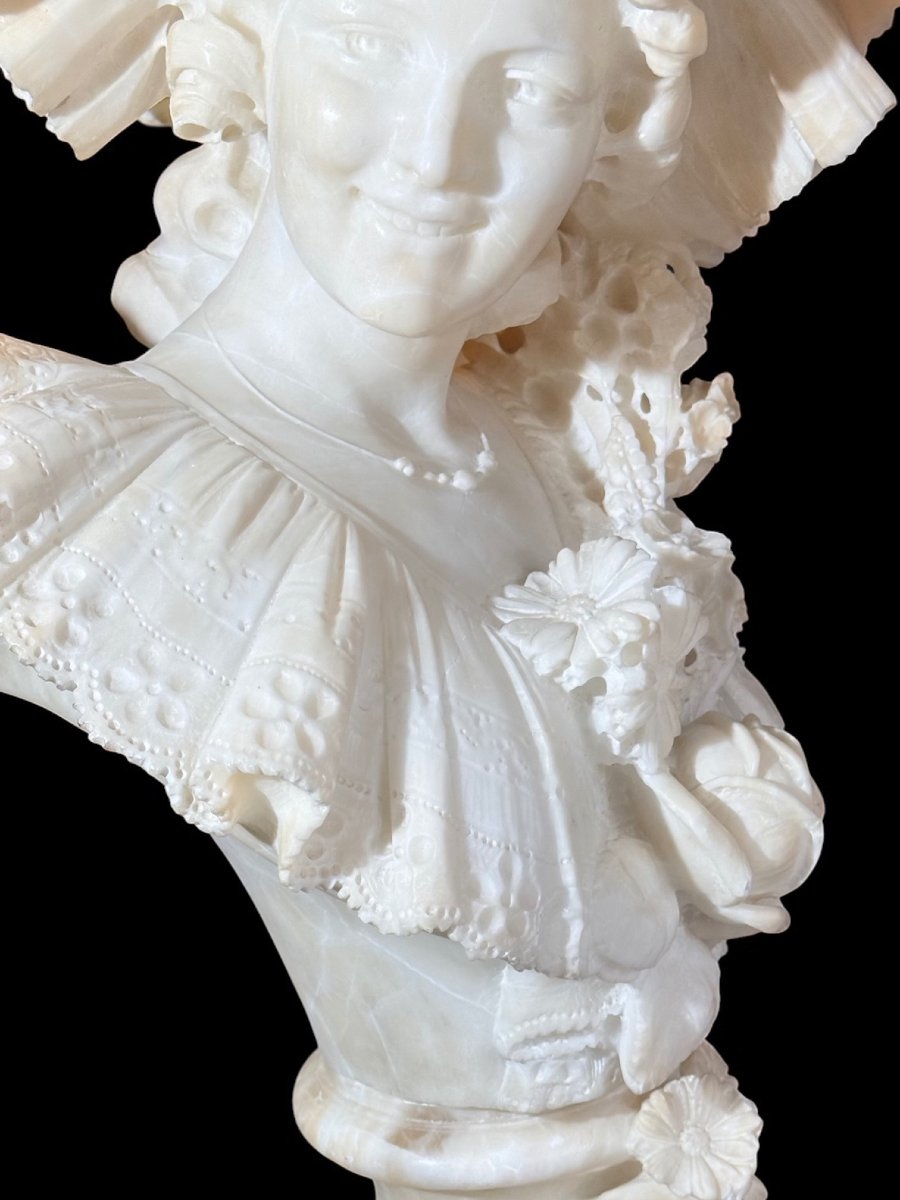 Busto giovane fanciulla sorridente con Cappello e dedica d'amore sul retro, Marmo -photo-7