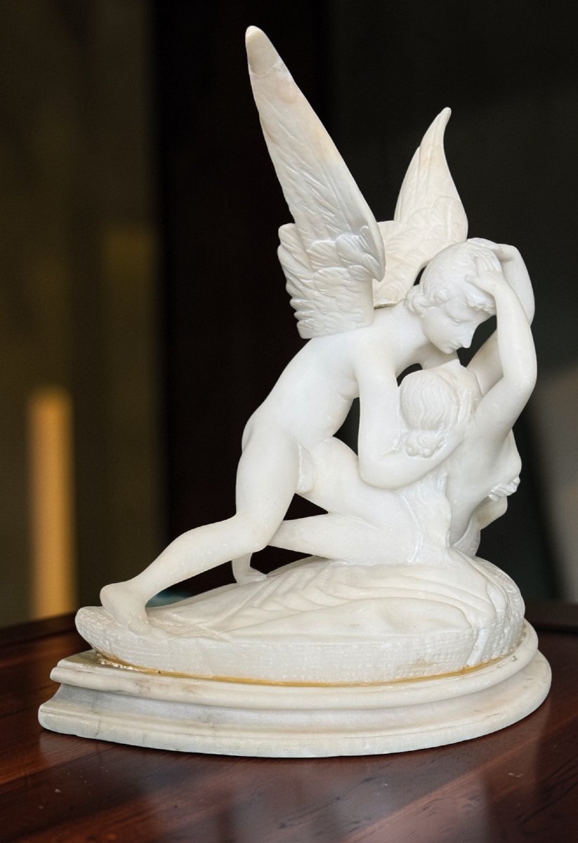 Statua raffigurante Amore e Pische, dal modello di Antonio Canova, Marmo Bianco Carrara -photo-4